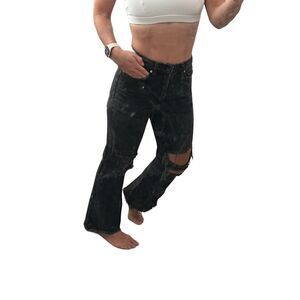 BDG urban outfits black denim cropped jeans with raw hem